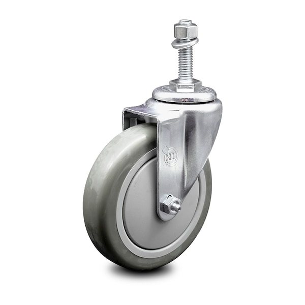 4 Inch Gray Polyurethane Wheel Swivel 10mm Threaded Stem Caster with Brake